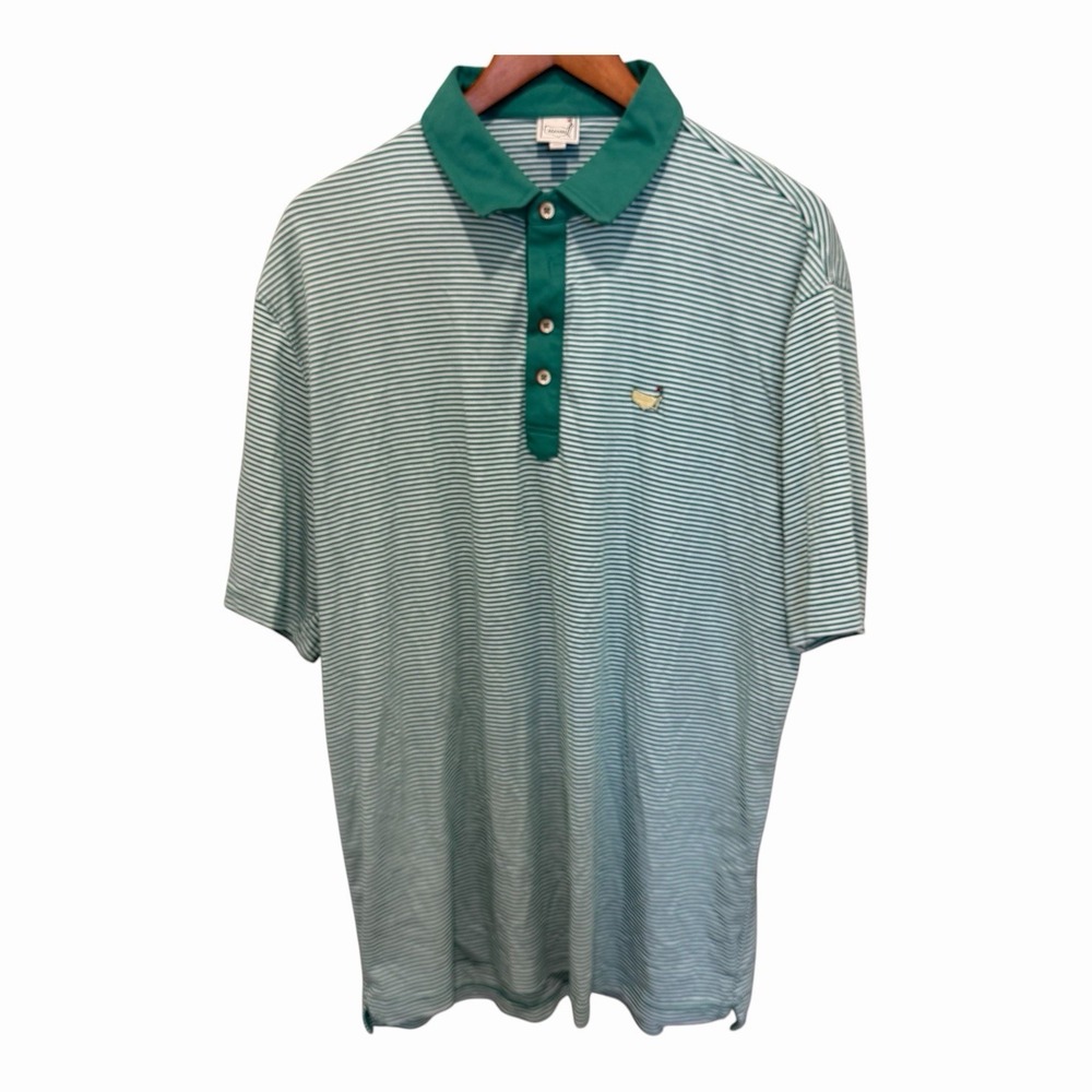 Masters Collection Polo Shirt Mens XL Green White Striped Golf Augusta Masters